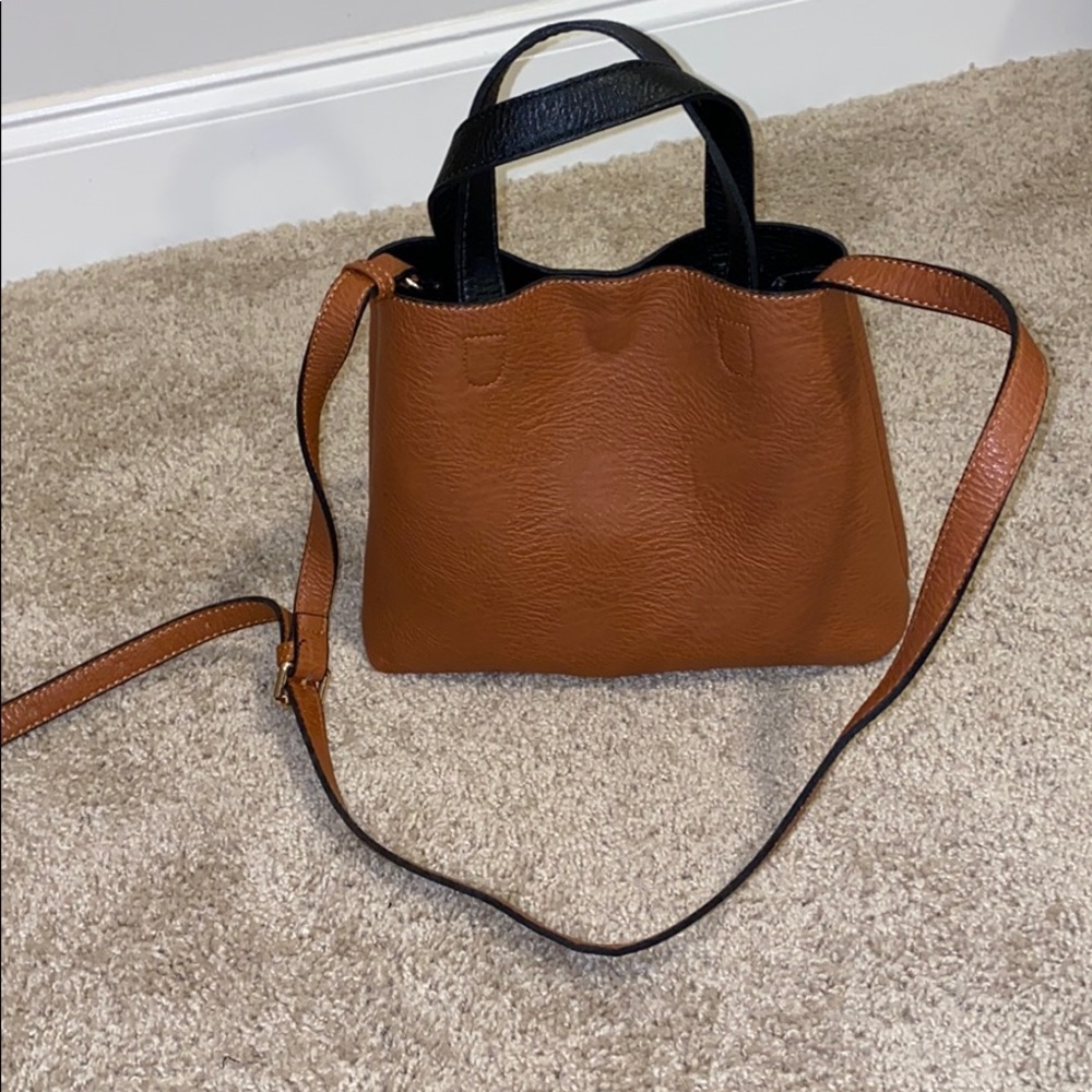 Brown leather side tote